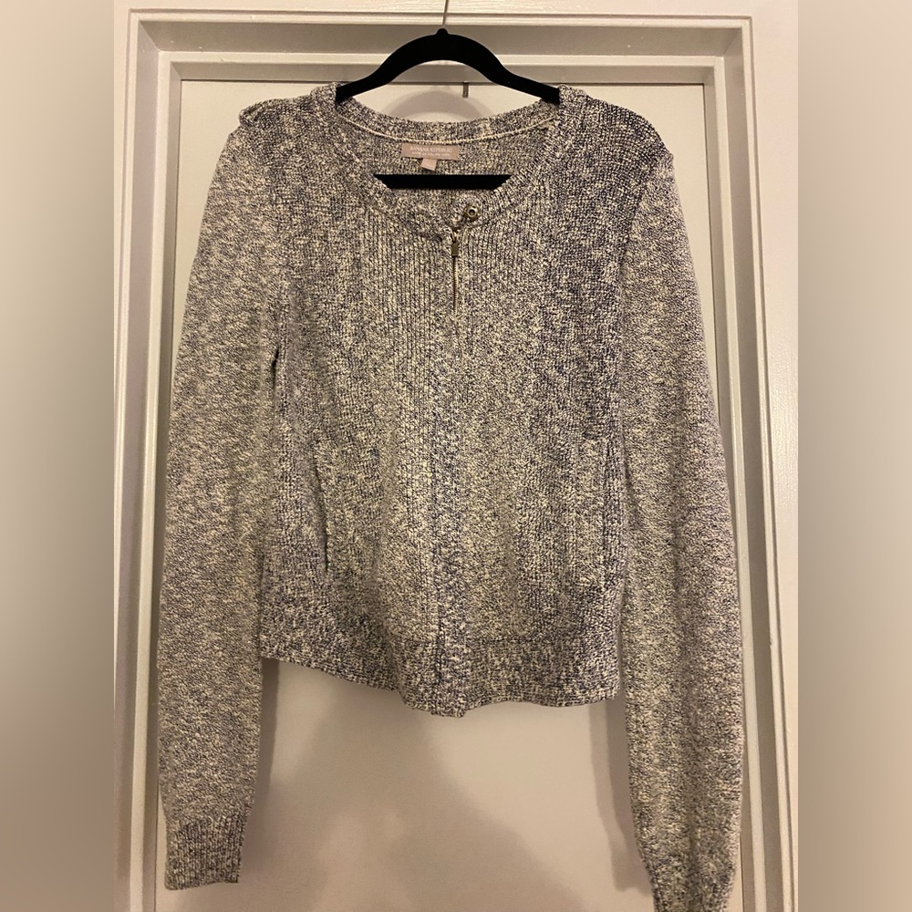Navy and cream with metallic silver stitching zip sweater